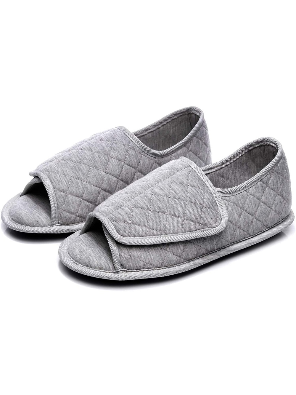 Gray Quilted Open-Toe Adjustable Slippers